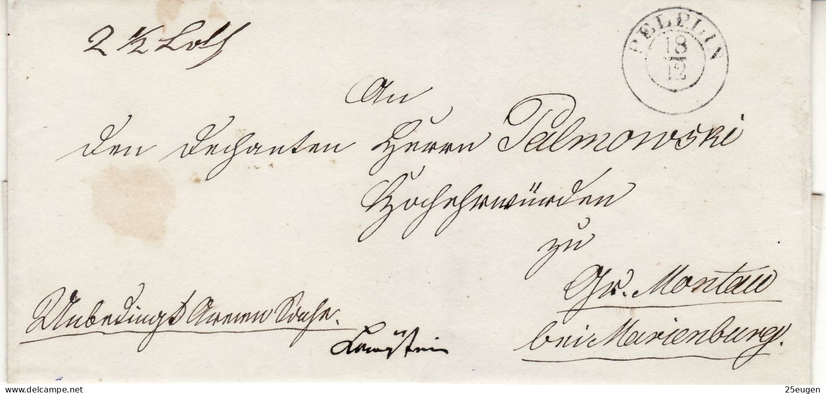 POLAND / GERMAN ANNEXATION /1850 Ca/ LETTER  SENT FROM PELPLIN TO MALBORK /MARIENBURG/ - ...-1860 Prephilately