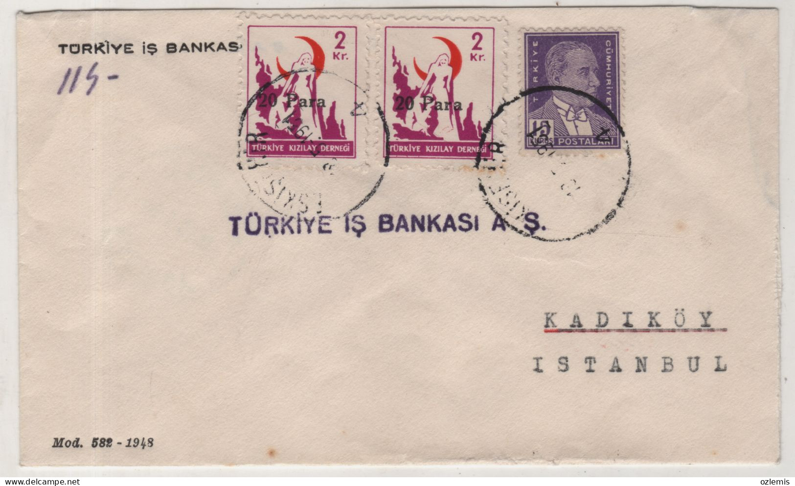 TURKEY,TURKEI,TURQUIE ,ESKISEHIR TO ISTANBUL ,TURKIYE IS BANK ,1951 COVER , - Covers & Documents