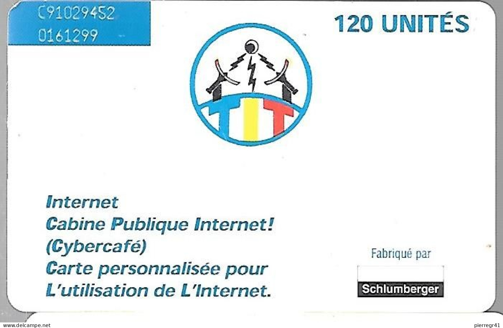 CARTE PUCE-TCHAD-120U-1999-SC7-INTERNET/VIAFAX-MILITAIRE-V° DN°Endroit-Série C91029452-dans Bleu-Utilisé-TBE - Tchad