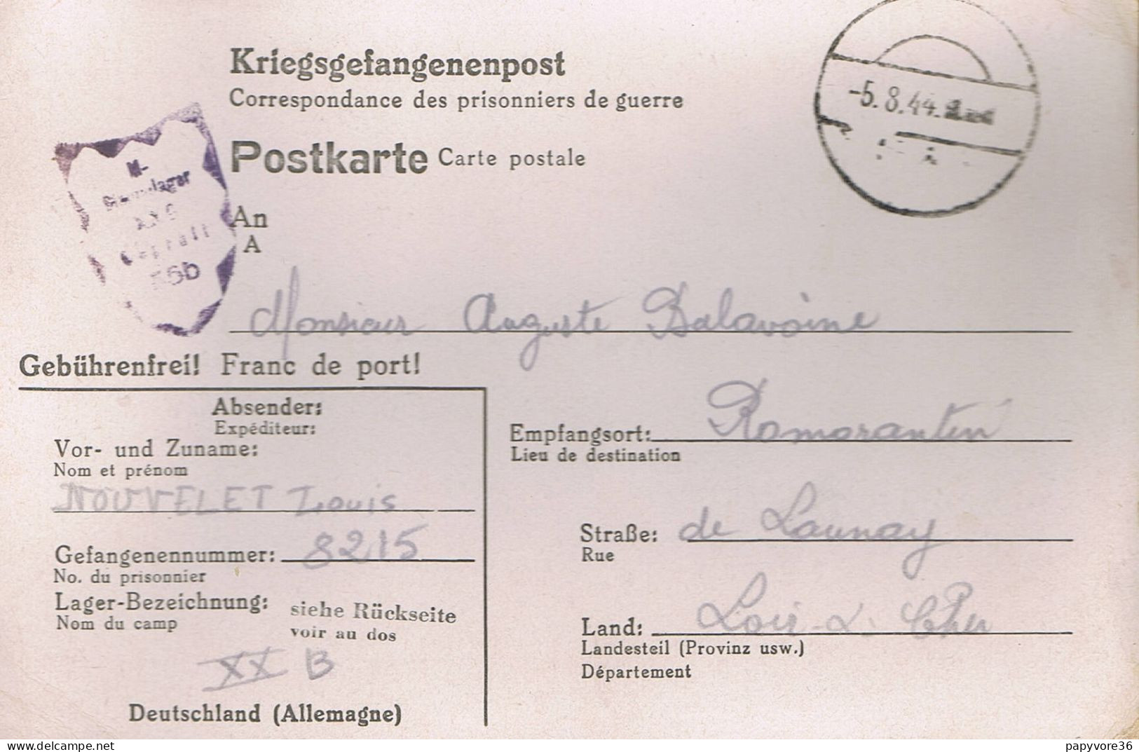 Carte Lettre D'un Prisonnier Français En Pologne Pour Romorantin - Camp De Marienbourg - Stalag XX-B - Gefängnislager
