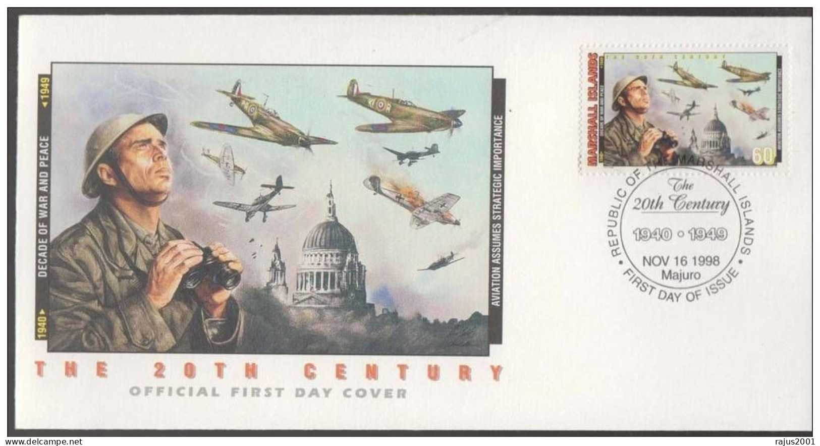 Battle Of Britain Rages Between Royal Air Force And Luftwaffe In Skies Over England, Binocular, WW2, War, Marshall FDC - Guerre Mondiale (Seconde)