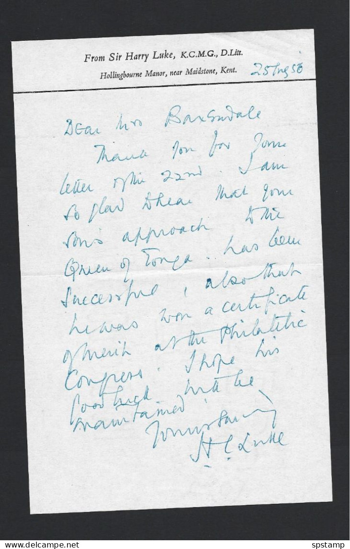 Tonga 1956 - 1957 4 X Original Government Or Consular Letters , Including 2 Personal Notes From Sir Harry Luke - Tonga (...-1970)