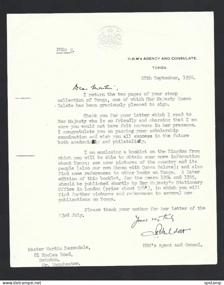 Tonga 1956 - 1957 4 X Original Government Or Consular Letters , Including 2 Personal Notes From Sir Harry Luke - Tonga (...-1970)