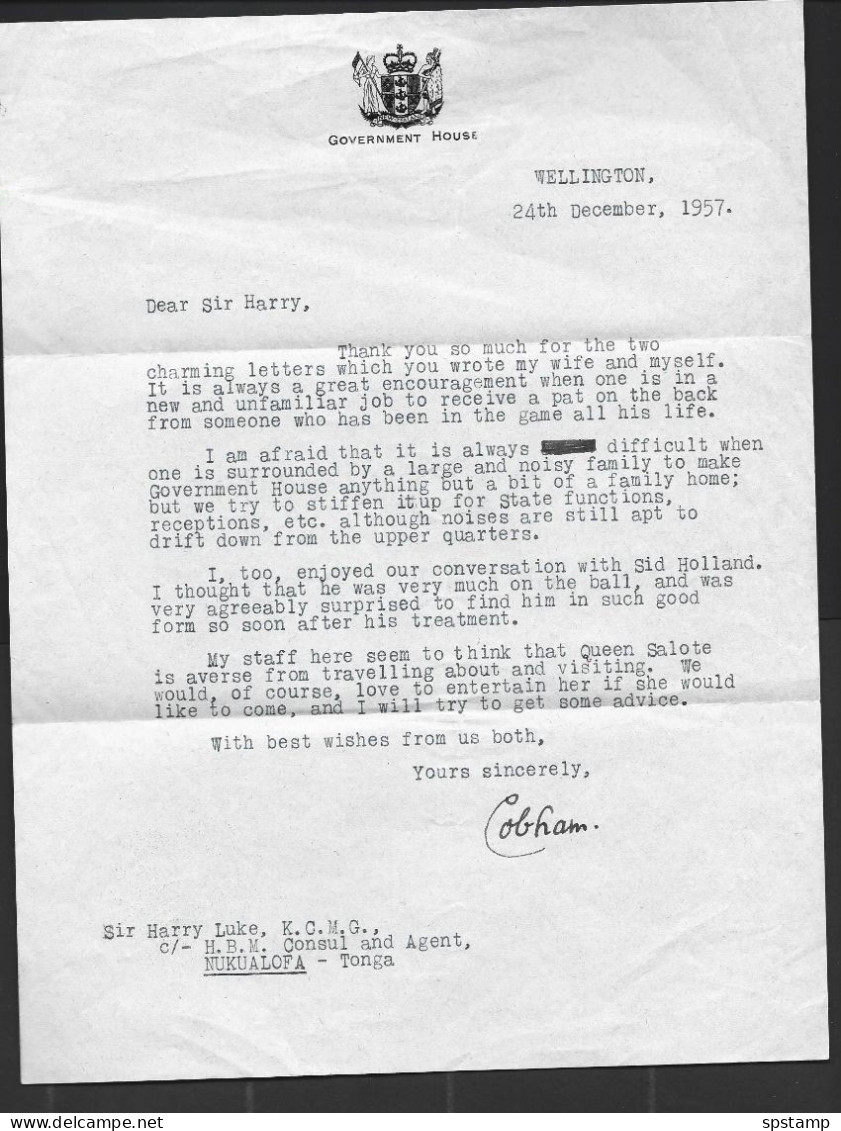 Tonga 1956 - 1957 4 X Original Government Or Consular Letters , Including 2 Personal Notes From Sir Harry Luke - Tonga (...-1970)