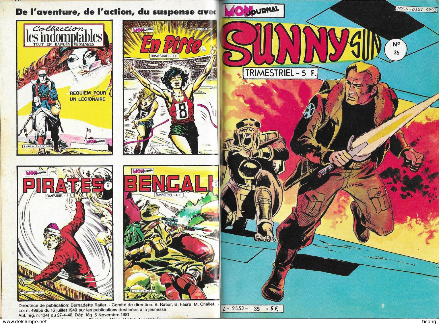 BD MON JOURNAL 1981 1982 SUNNY SUN ALBUM NUMERO 12 ( REPRENANT LES NUMEROS 34,35 ET 36, VOIR LES SCANNERS - Mon Journal