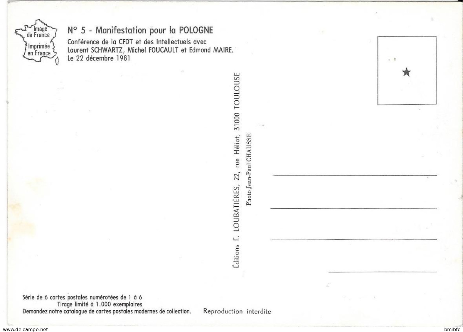Série de 6 cartes en tirage limité (1000 exemplaires)  - MANIFESTATION POUR LA POLOGNE 1981