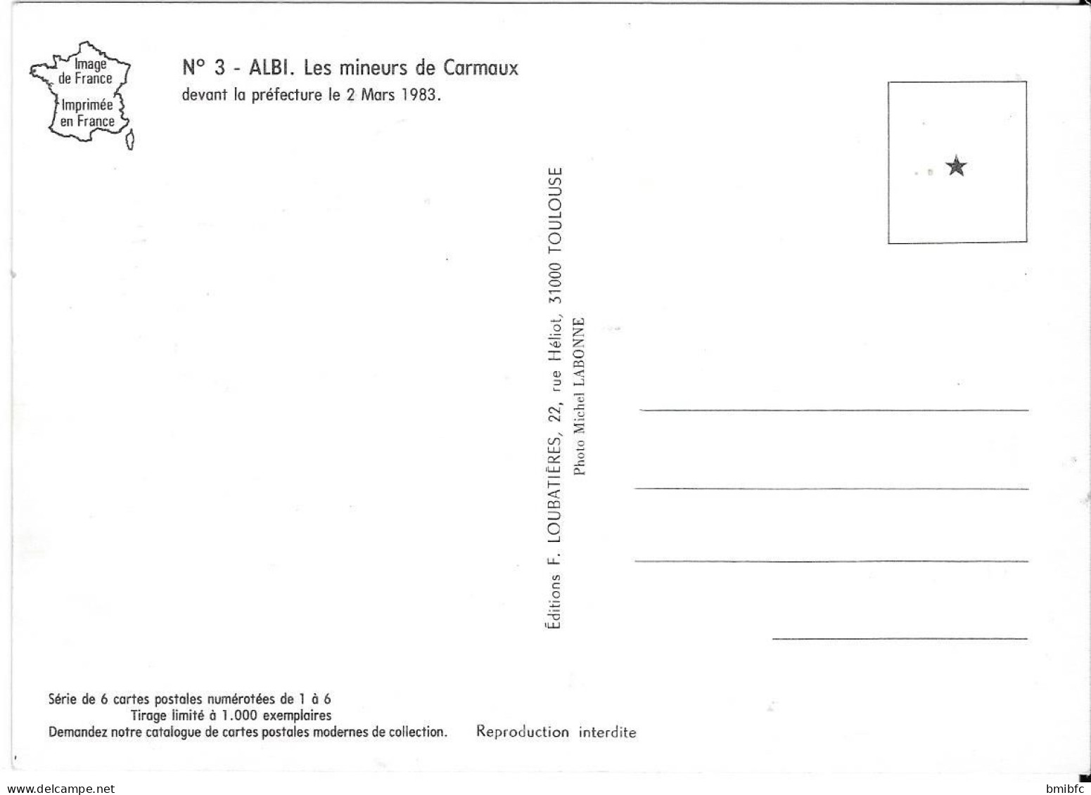 Série de 6 cartes en tirage limité (1000 exemplaires)  - Grève des Mineurs de Carmaux 1983