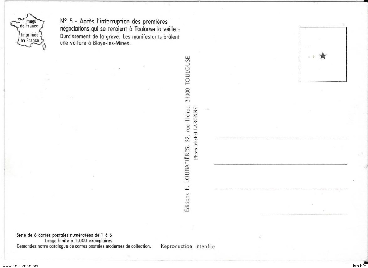 Série de 6 cartes en tirage limité (1000 exemplaires)  - Grève des Mineurs de Carmaux 1983