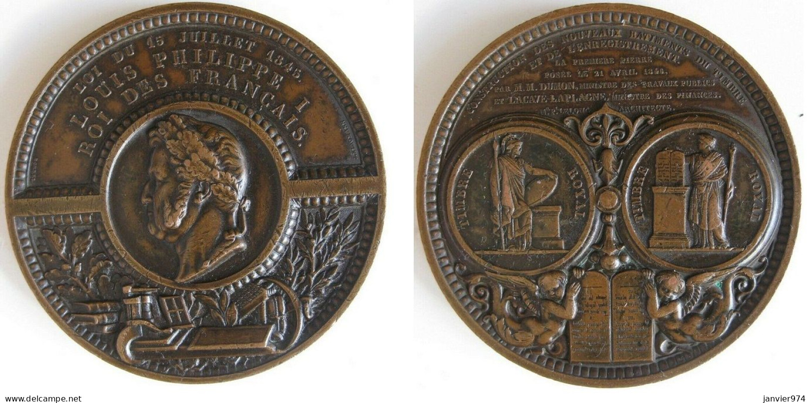 Médaille, Construction Des Nouveaux Bâtiments Du Timbre Royal Et De L’Enregistrement 1846 Paris, Louis Philippe I - Monarchia / Nobiltà