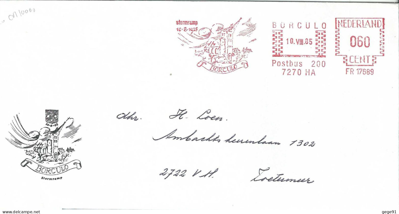 Ema Frama - Tornade Du 10 Aout 1925 Sur La Ville De Borculo - église - Macchine Per Obliterare (EMA)