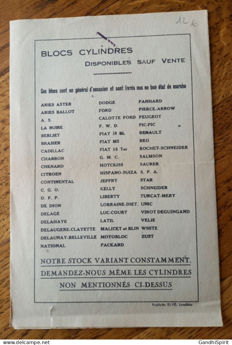 Société Lujac - Levallois - Tarif 1929 - Blocs Cylindres, Pistons, Axes, Automobile - Automobile