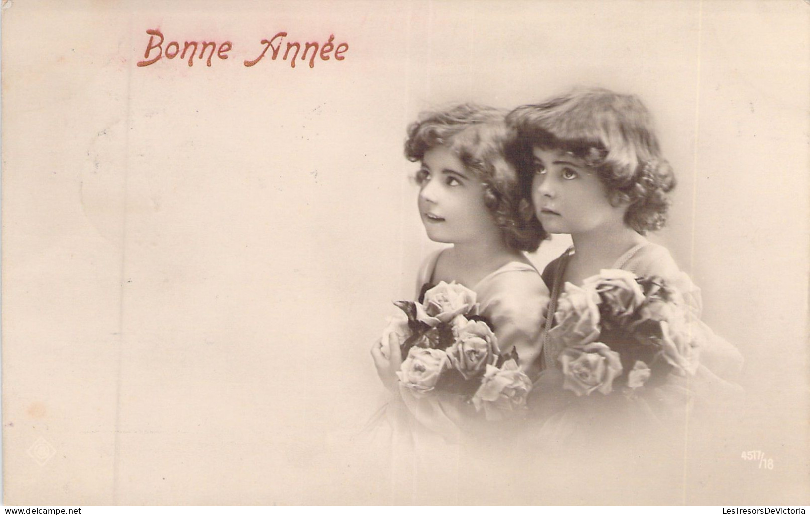 FETE - Bonne Année - Fantaisie - Deux Fillettes De Profil Avec Des Fleurs - Carte Postale Ancienne - New Year