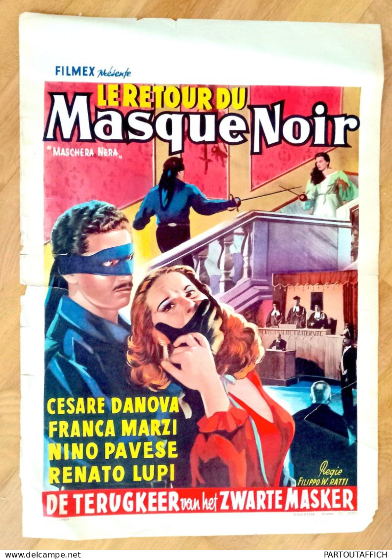 Affiche Ciné Orig LE RETOUR DU MASQUE NOIR (Maschera Nera) Walter Ratti Cesare Danova 35X55cm 1952 - Affiches & Posters