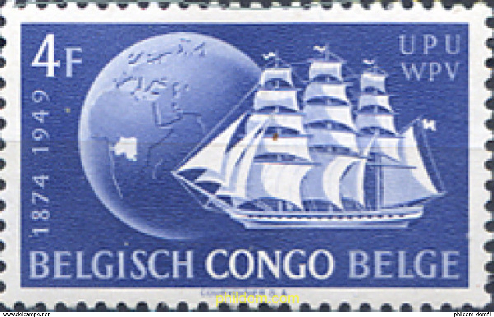 651610 HINGED CONGO BELGA 1949 75 ANIVERSARIO DE LA UPU - Ongebruikt