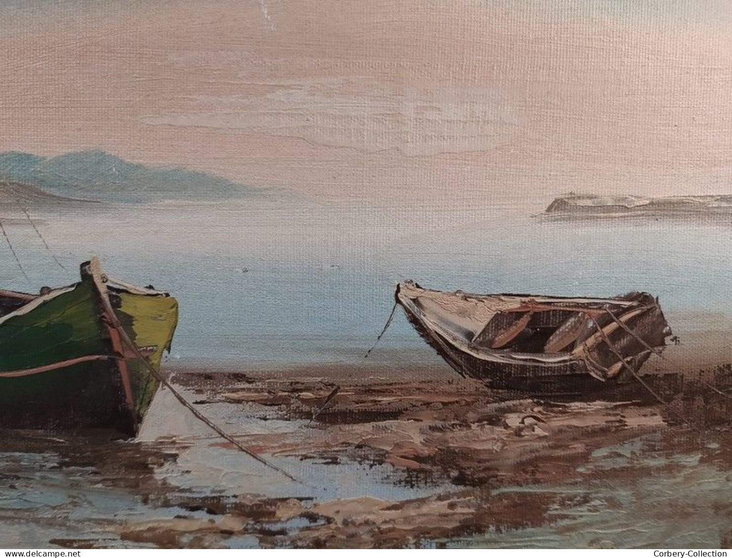 Tableau Ancien Marine Barques Bord De Mer - Huiles