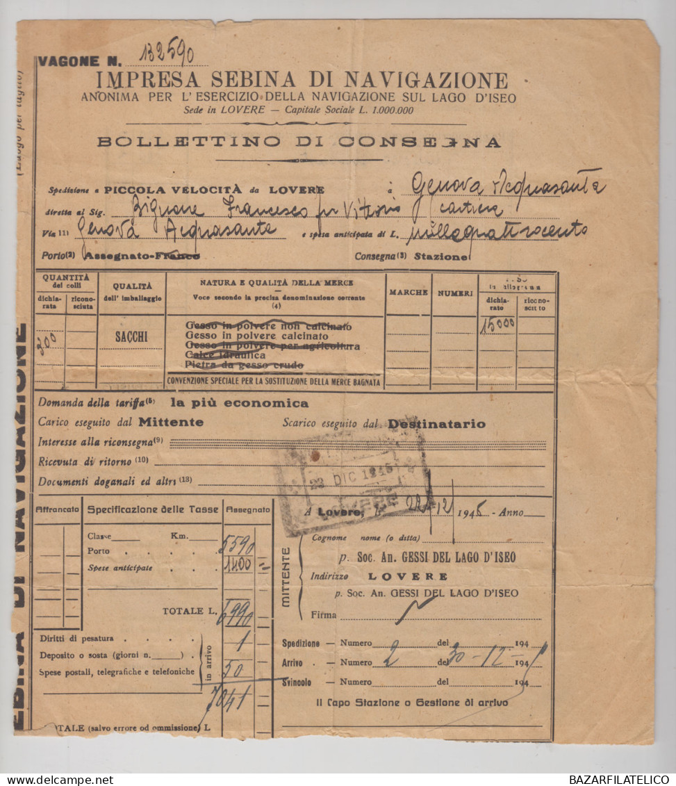 C.L.N GENOVA 1945 PRO RICOSTRUZIONE FERROVIA 19 V. SU BOLLETTINO ECCEZIONALE CLN - Nationales Befreiungskomitee