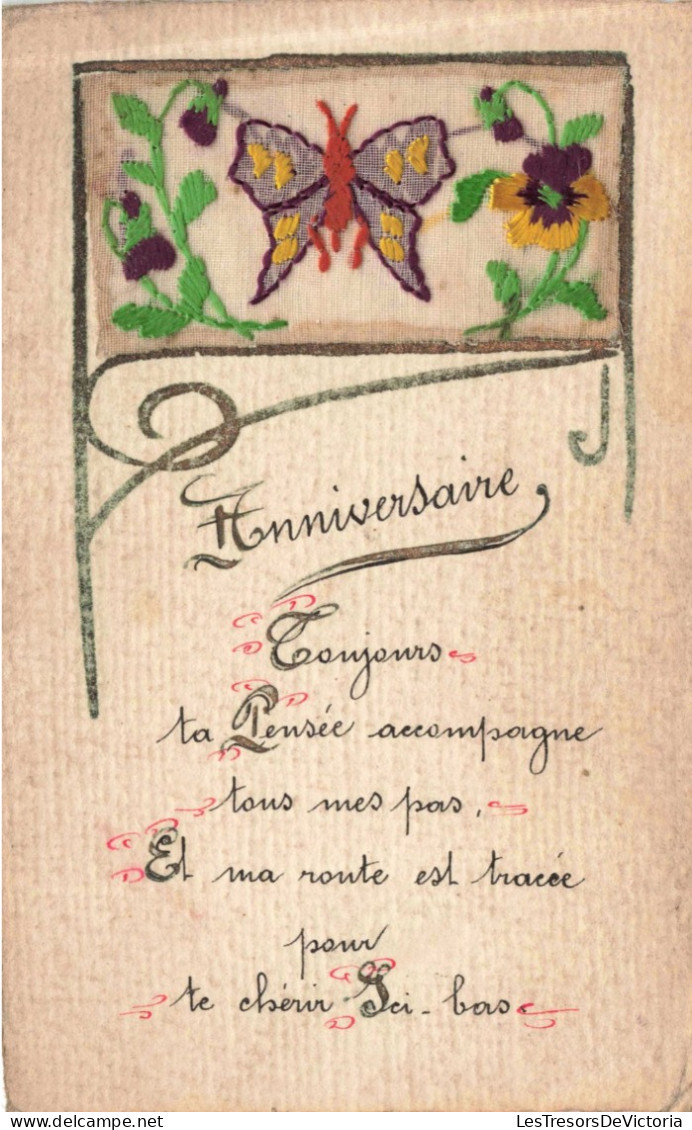 FANTAISIE - Carte Brodée - Anniversaire - Carte Postale Ancienne - Embroidered