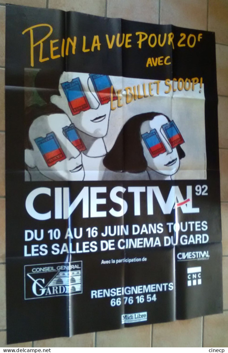 AFFICHE CINEMA CINESTIVAL FESTIVAL LE BILLET SCOOP ! Dans Les Salles Du GARD 30 1992 TB DESSIN DAMIANTHE FILM - Affiches & Posters