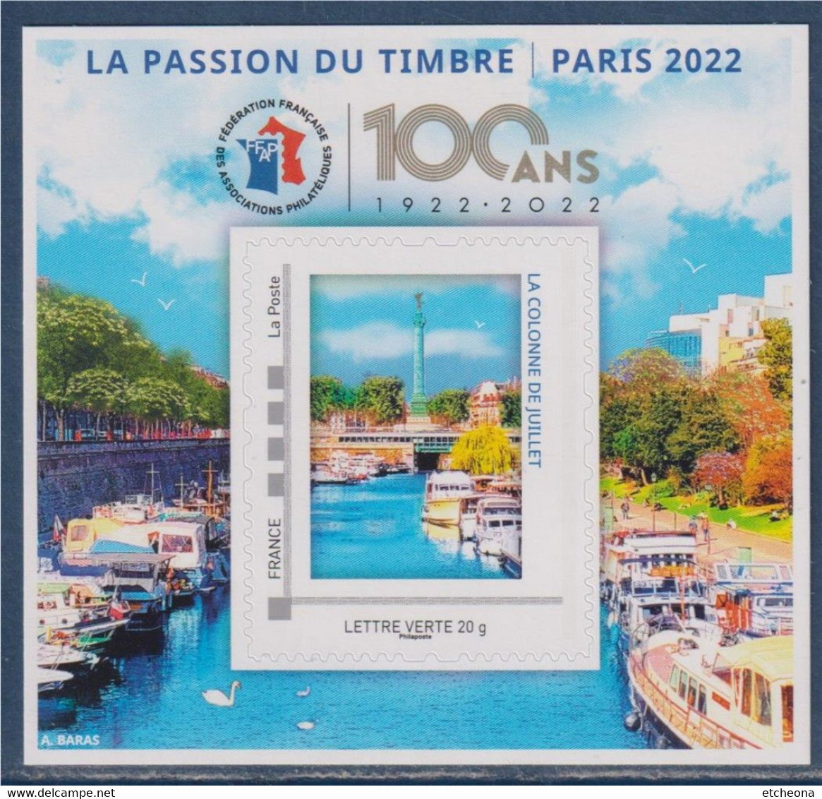 100 Ans Bloc FFAP 2022 La Passion Du Timbre Paris 2022 Seine Quais Colonne Bastille Neuf N°20 Verso 05974 Avec TVP LV 20 - FFAP