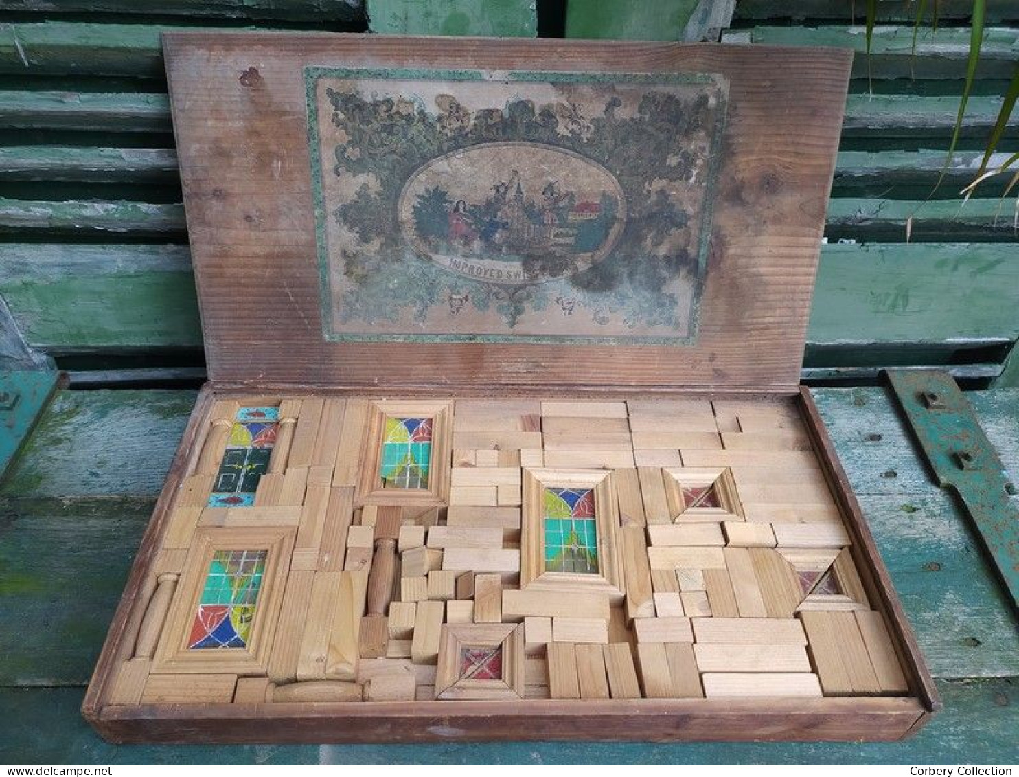 Ancien Jeu de Construction Château à Monter en Bois XIXème.