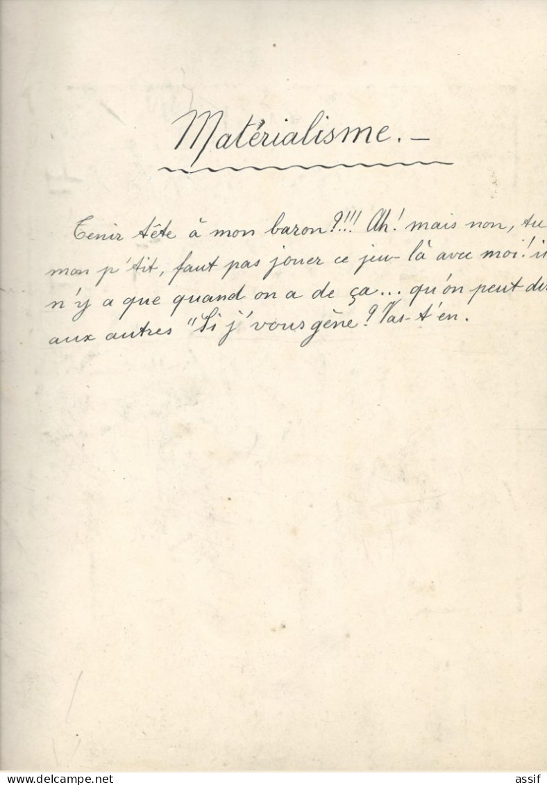 W. De Ankowski  Planche Dessin 1909 ( Pour Frou- Frou  ? ) " Matérialisme  - " Tenir Tête à Mon Baron ? " - Otros & Sin Clasificación