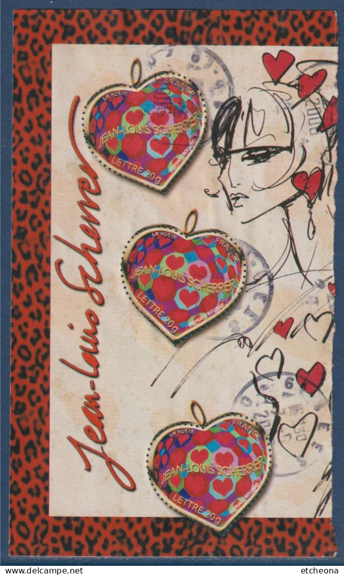 Saint Valentin Coeur Jean-Louis Scherrer 2006 Un Demi Bloc 93 Oblitéré 3 Timbres 3861 - Oblitérés