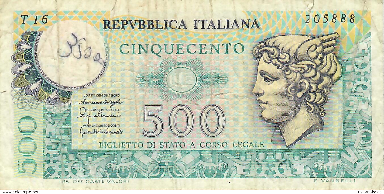 ITALY P94b 500 LIRE 1976 #T.16    FINE Writings      NO P.h. - 500 Liras
