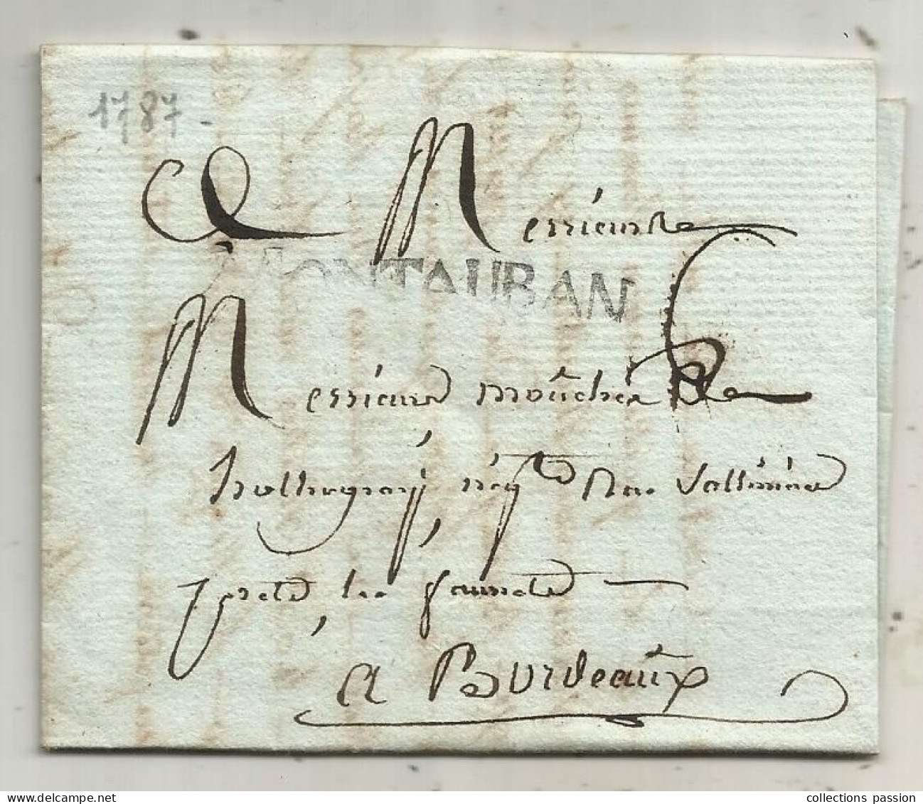 Lettre, Préphilatélie, Précurseurs XVIII E Siècle, 1787, MONTAUBAN, 3 Scans - 1701-1800: Précurseurs XVIII