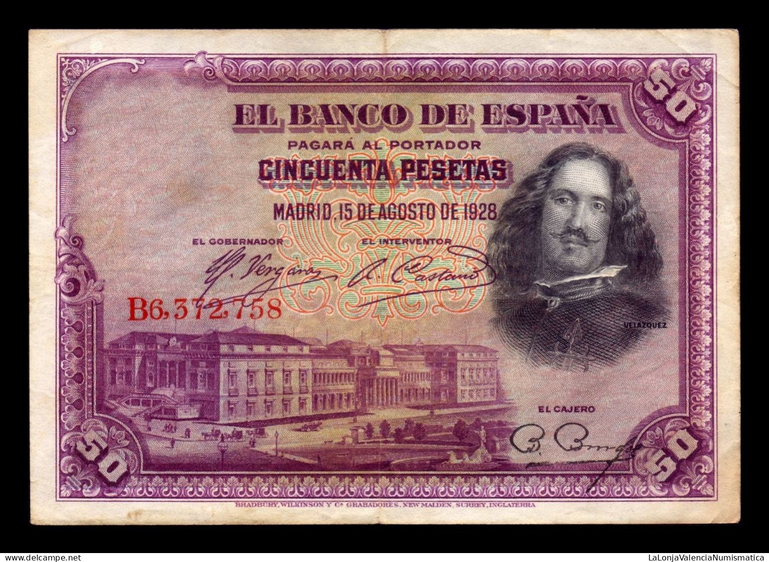 España Spain Lote 10 Billetes 50 Pesetas Velázquez 1928 Pick 75 Bc/Mbc F/Vf - 50 Pesetas