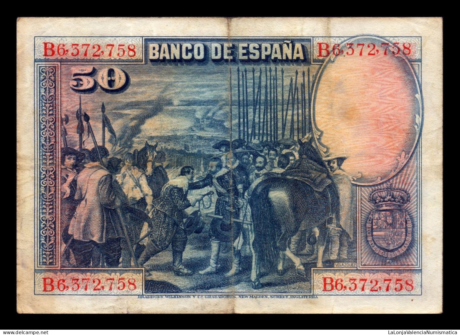 España Spain Lote 10 Billetes 50 Pesetas Velázquez 1928 Pick 75 Bc/Mbc F/Vf - 50 Peseten