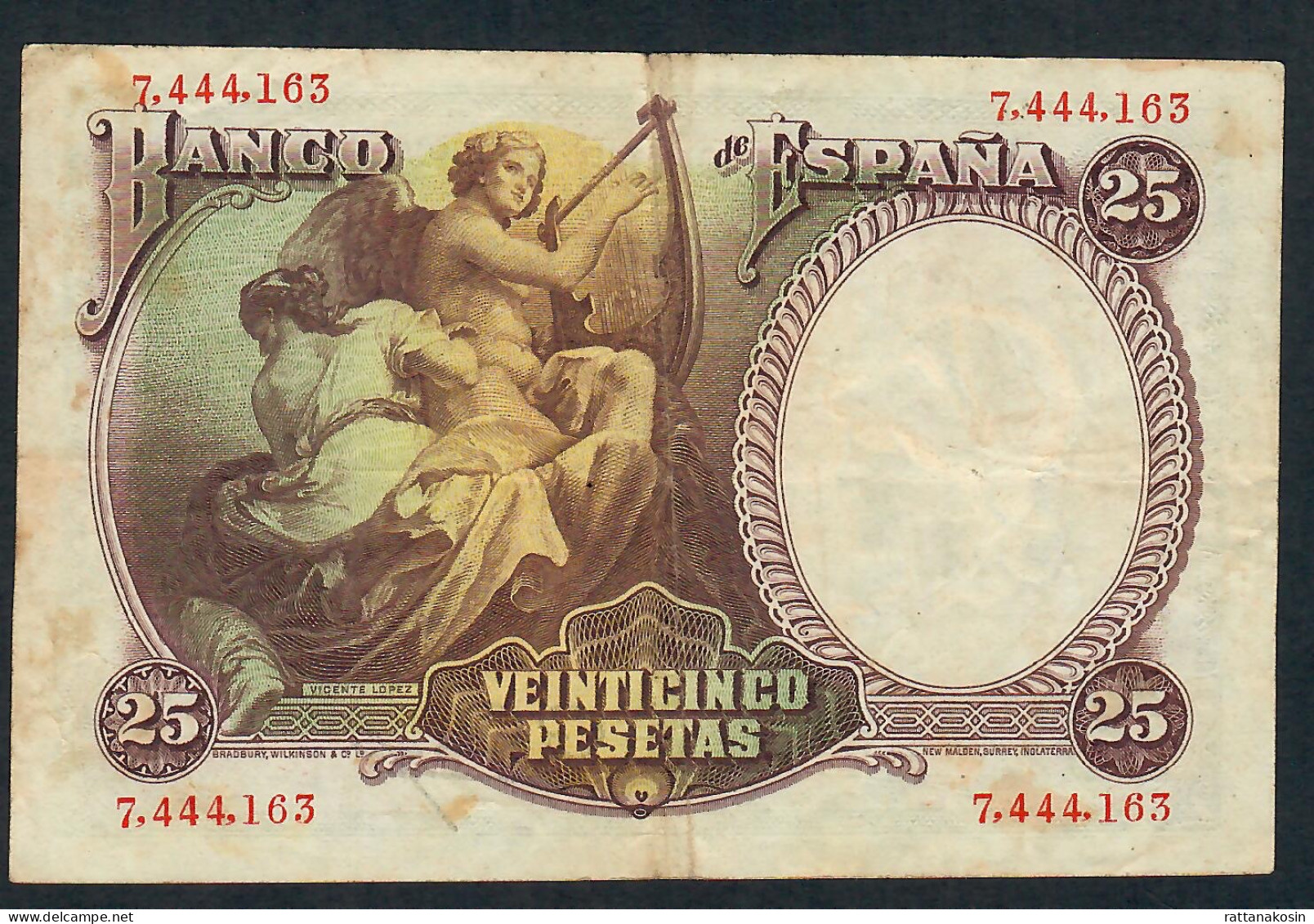 SPAIN P81 25 PESETAS 1931 #7.444...  VF - 25 Peseten