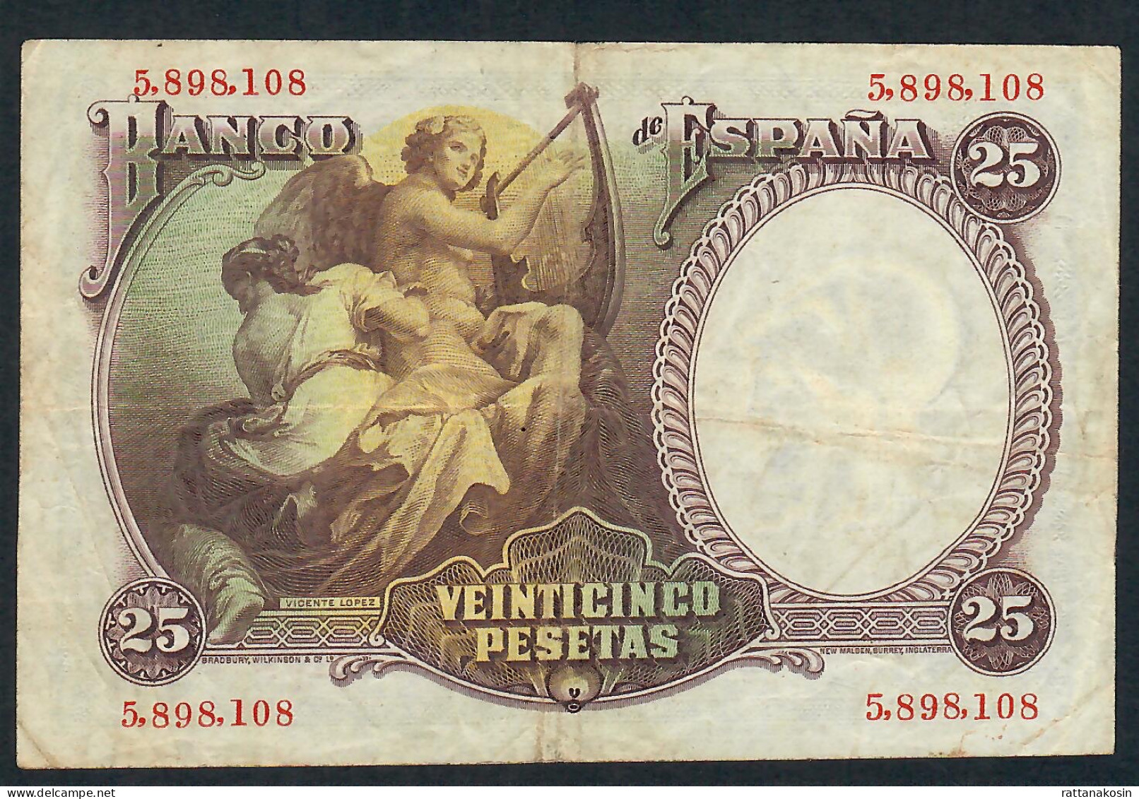 SPAIN P81 25 PESETAS 1931 #5.898....  VF - 25 Peseten