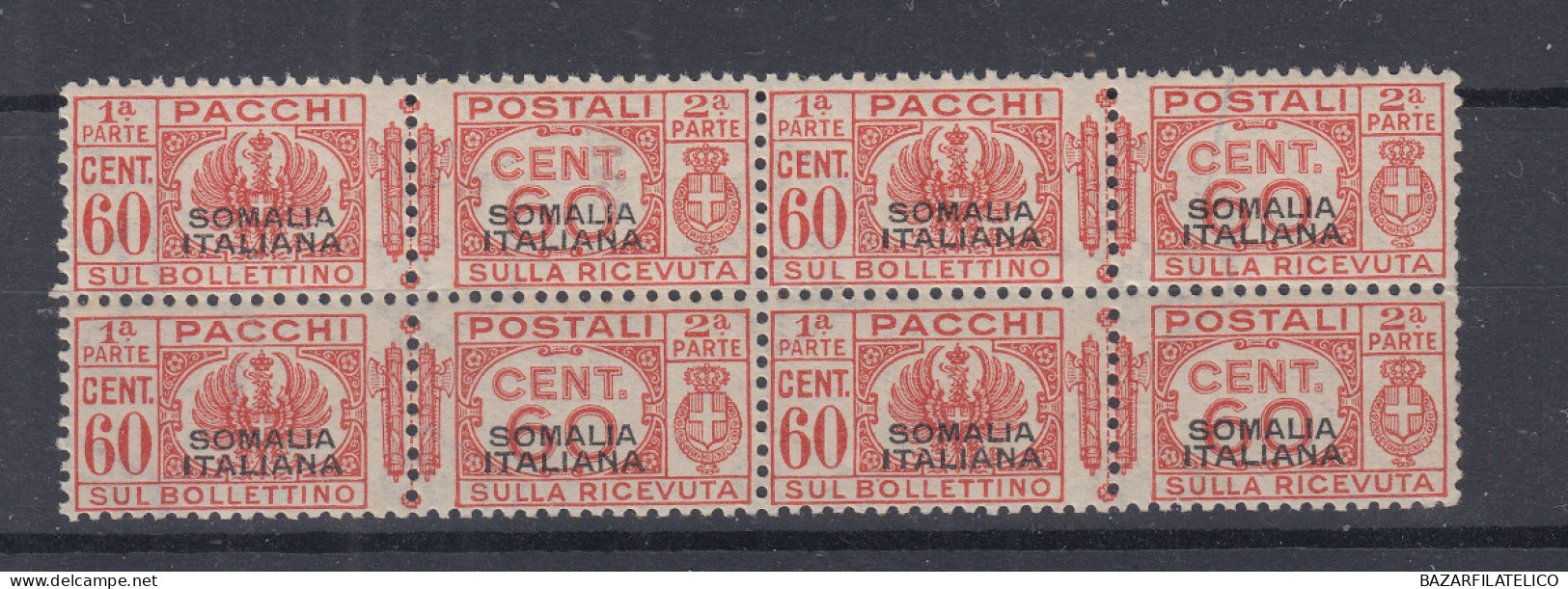 COLONIE SOMALIA 1928-41 PACCHI POSTALI QUARTINA 60 CENTESIMI N.59 G.I MNH** - Somalie