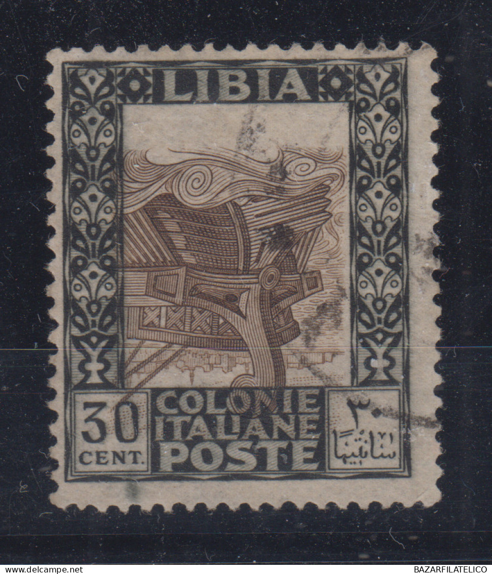 COLONIE LIBIA 1921 PITTORICA 30 CENTESIMI VARIETA'  N.27ca USATO CERT. RARITA' - Libye
