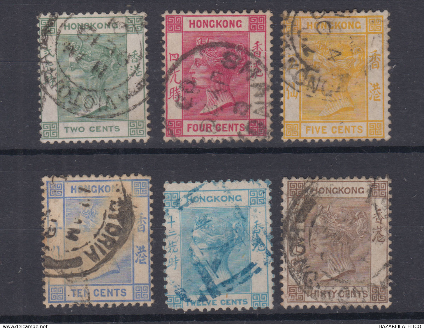 COLONIE INGLESI HONG KONG 1900-01 SERIE COMPLETA 6 V. WMK C.A. N.56-61 USATI  - Gebraucht