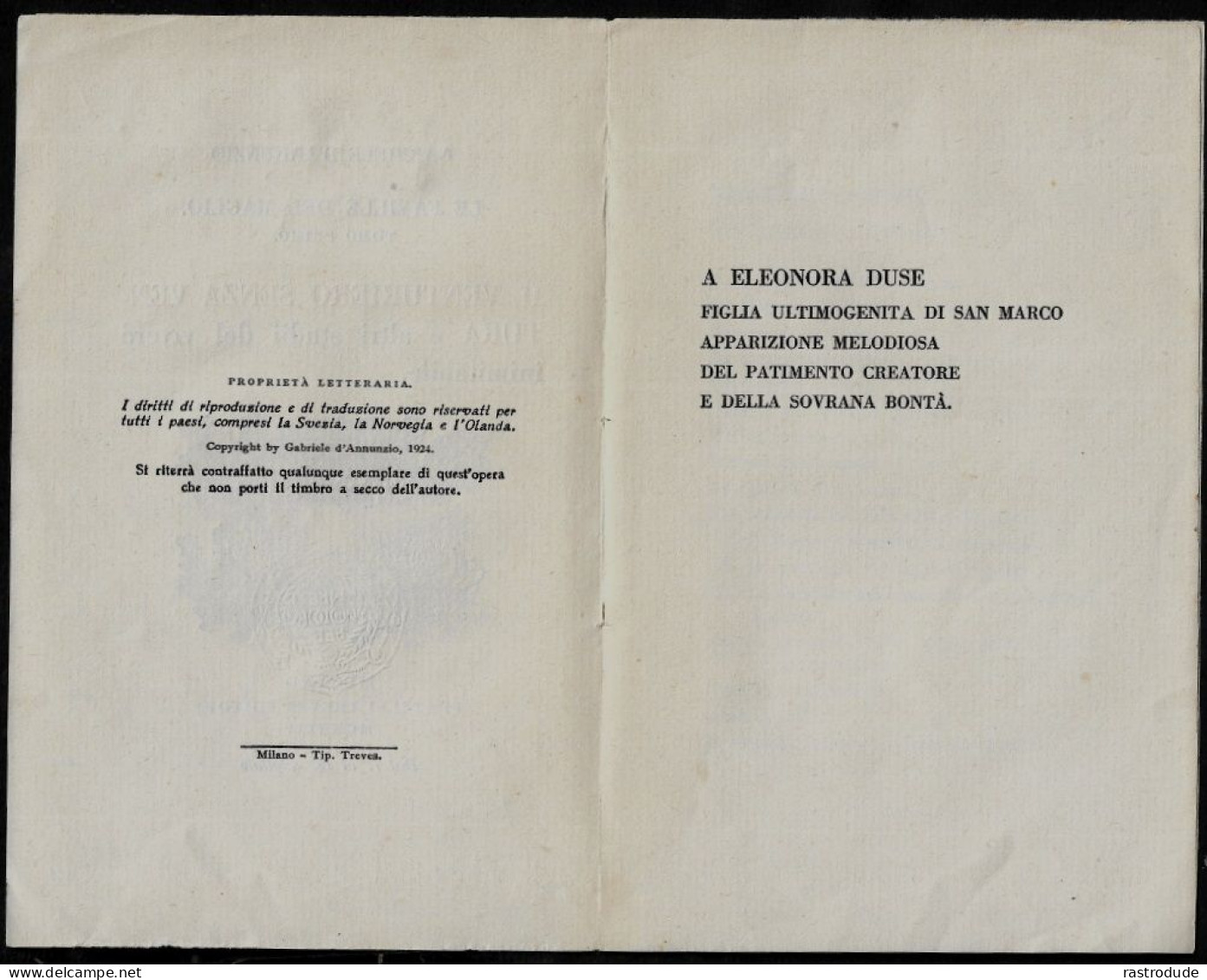 1924 GABRIELE D'ANNUNZIO (1863 – 1938)  AUTOGRAFO 4 PAG. PRIMA EDIZIONE LE FAVILLE DEL MAGLIO DEDICATA CONTESSA ANTONIN - Scrittori