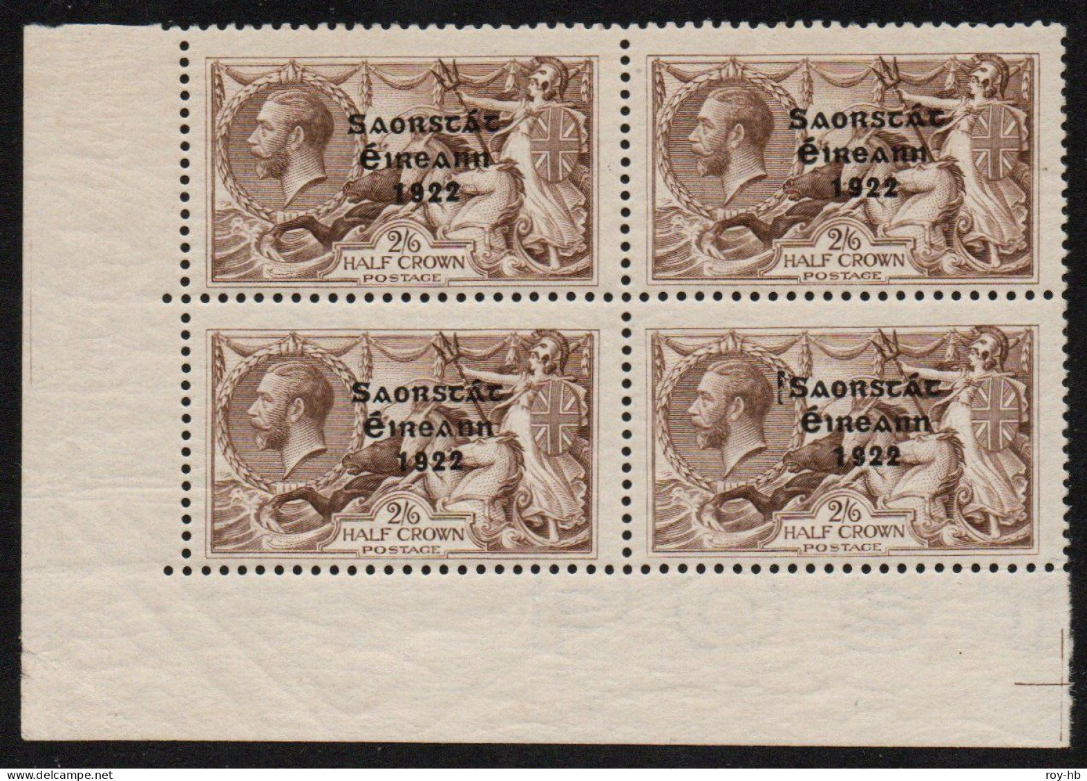 1922 Thom 2/6 Bottom Left Corner Block Of 4 From Plate 3/5 R With Numerous Re-entries + Guide Block. . - Unused Stamps