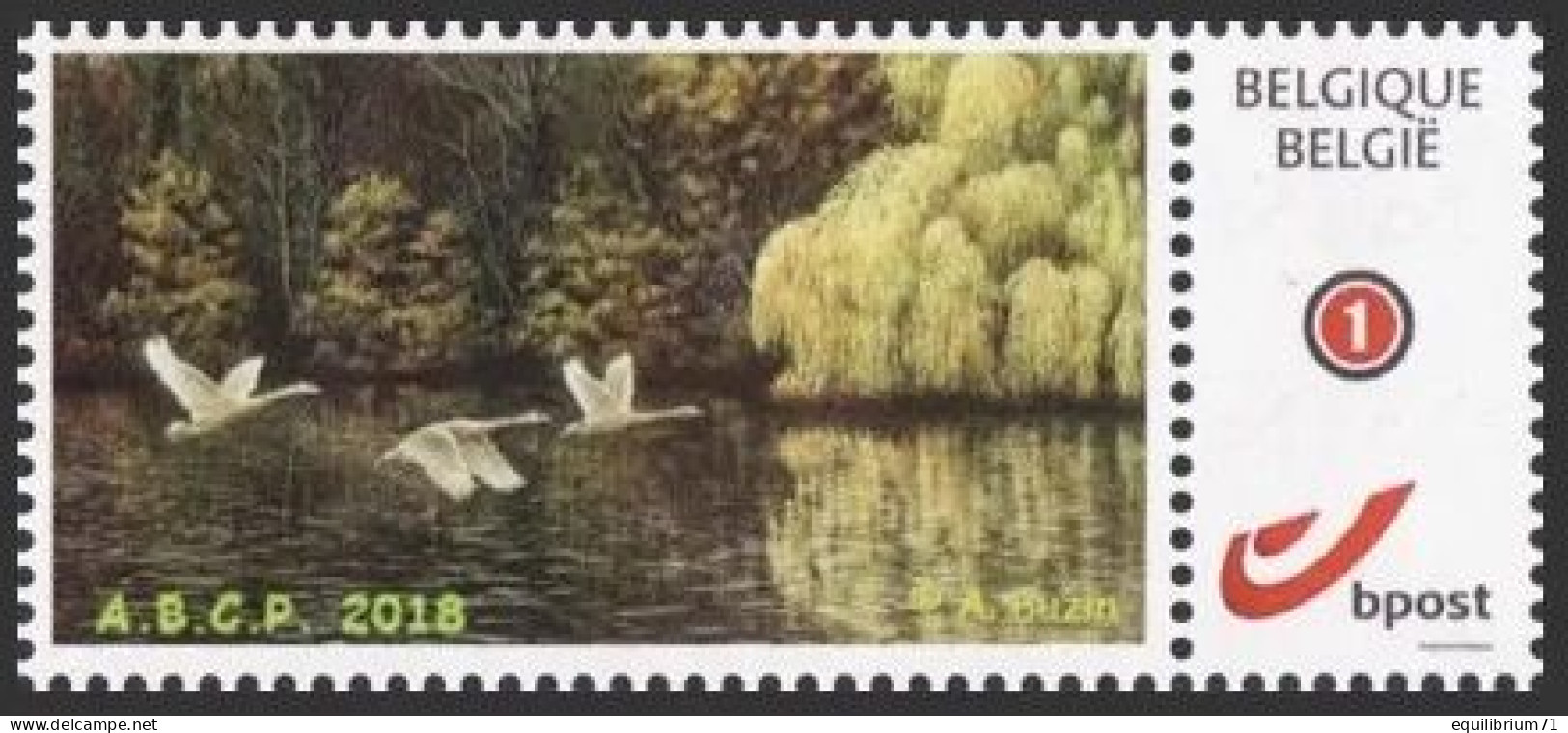 DUOSTAMP** / MYSTAMP** - Buzin - ABCP - Meilleurs Voeux / Beste Wensen 2018 - Cygne / Zwaan (Bord étroit/Smalle Ran) - Zwanen