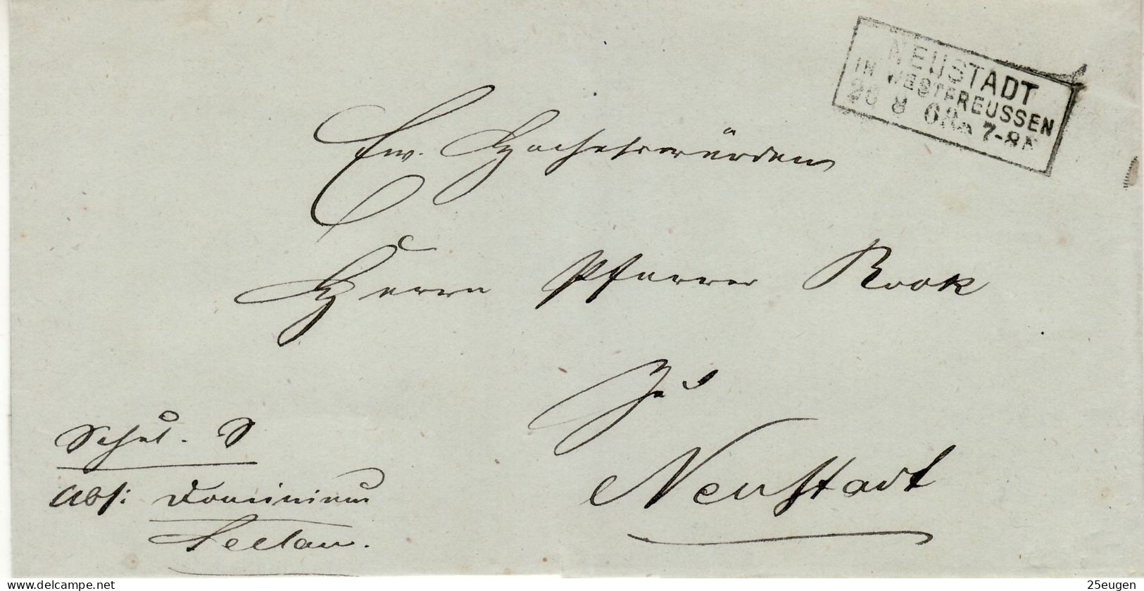 POLAND / GERMAN ANNEXATION 1863  LETTER  SENT FROM WEJHEROWO /NEUSTADT WESTPREUSSEN/ - Covers & Documents