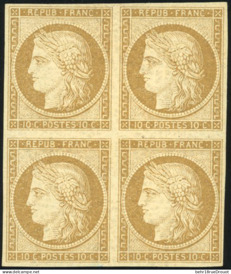 ** 1 - 10c. Bistre-jaune. Bloc De 4. Paire Supérieure *. Grande Fraîcheur Postale. SUP. R. - 1849-1850 Ceres