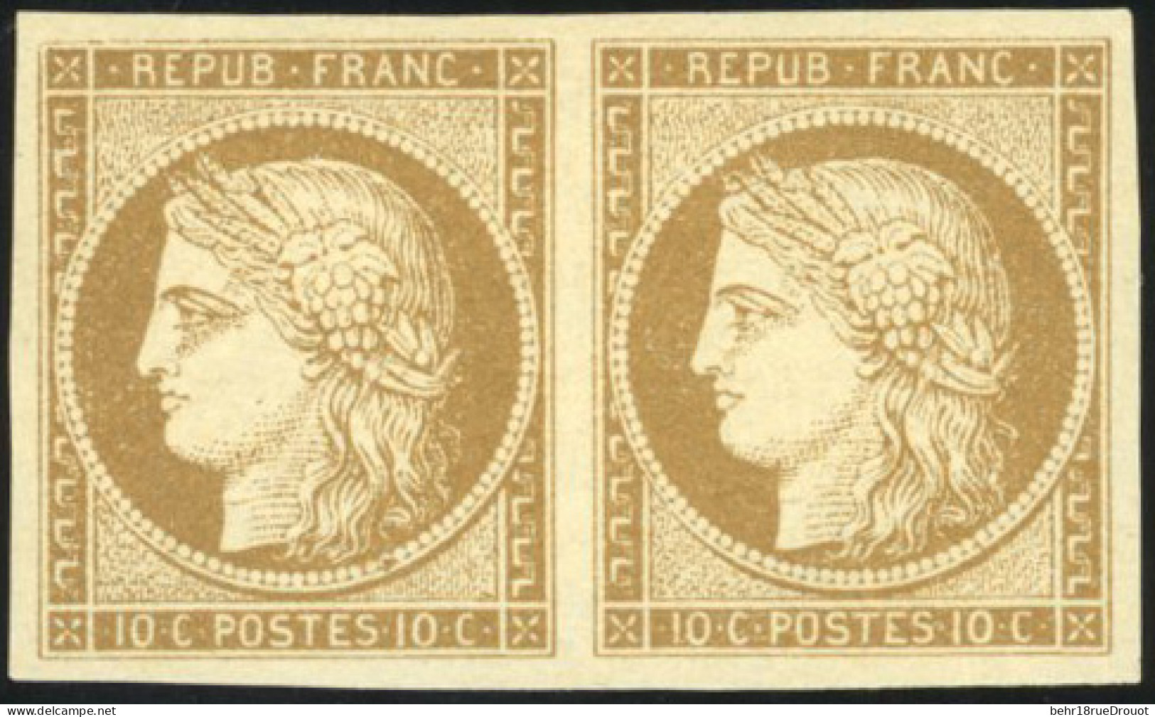 * 1 - 10c. Bistre-jaune. Paire. Très Belle Gomme. SUP. - 1849-1850 Cérès