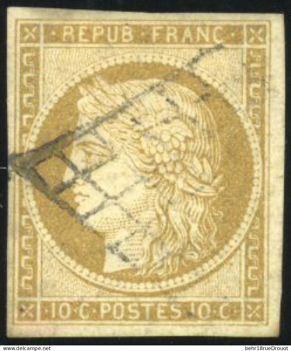 Obl. 1b - 10c. Bistre-verdâtre. Obl. Grille Légère. TB. - 1849-1850 Cérès