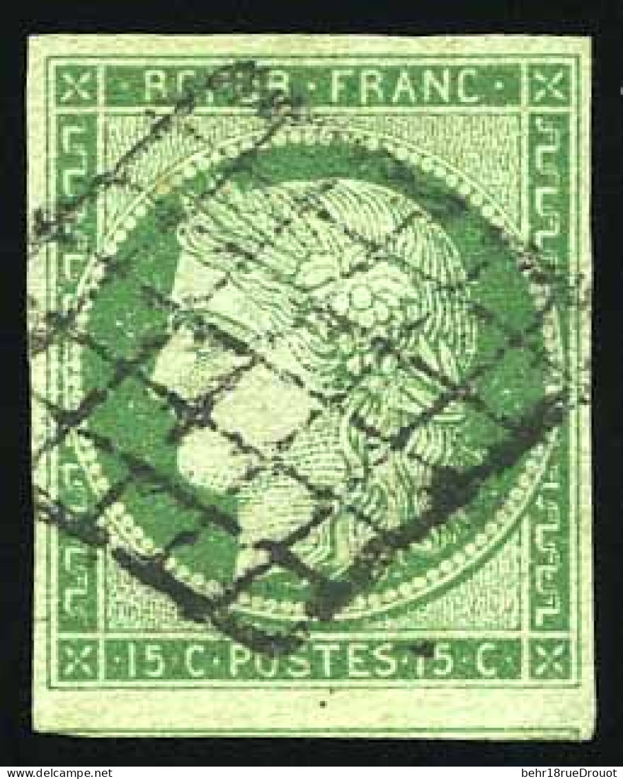 Obl. 2 - 15c. Vert. Obl. Grille. TB. - 1849-1850 Cérès