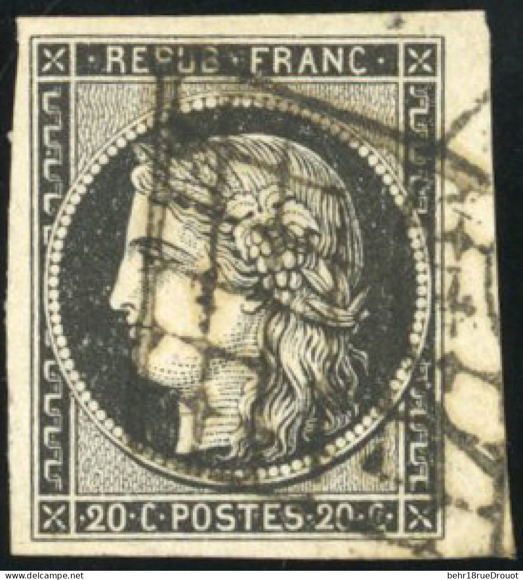 Obl. 3a - 20c. Noir S/blanc. Obl. Grille. Petit Bord De Feuille. SUP. - 1849-1850 Cérès