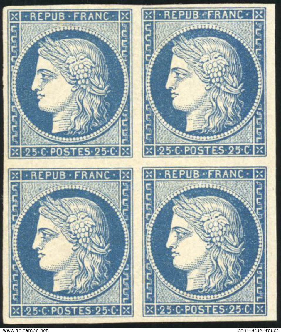 * 4 - 25c. Bleu. Bloc De 4. Très Belles Marges. SUP. RR. - 1849-1850 Cérès