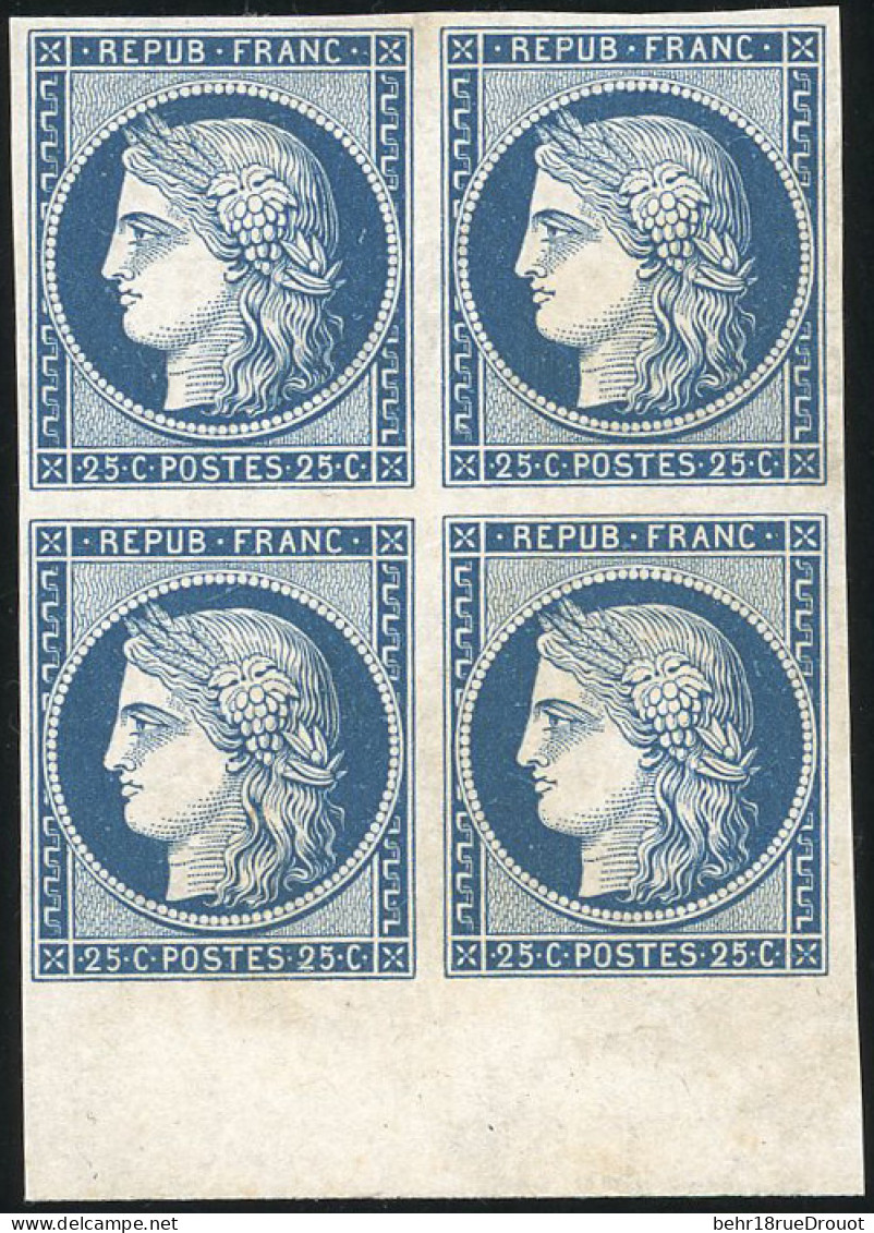 (*) 4a - 25c. Bleu Foncé. Bloc De 4. Imperfections Dans Le Papier Sinon SUP. - 1849-1850 Cérès