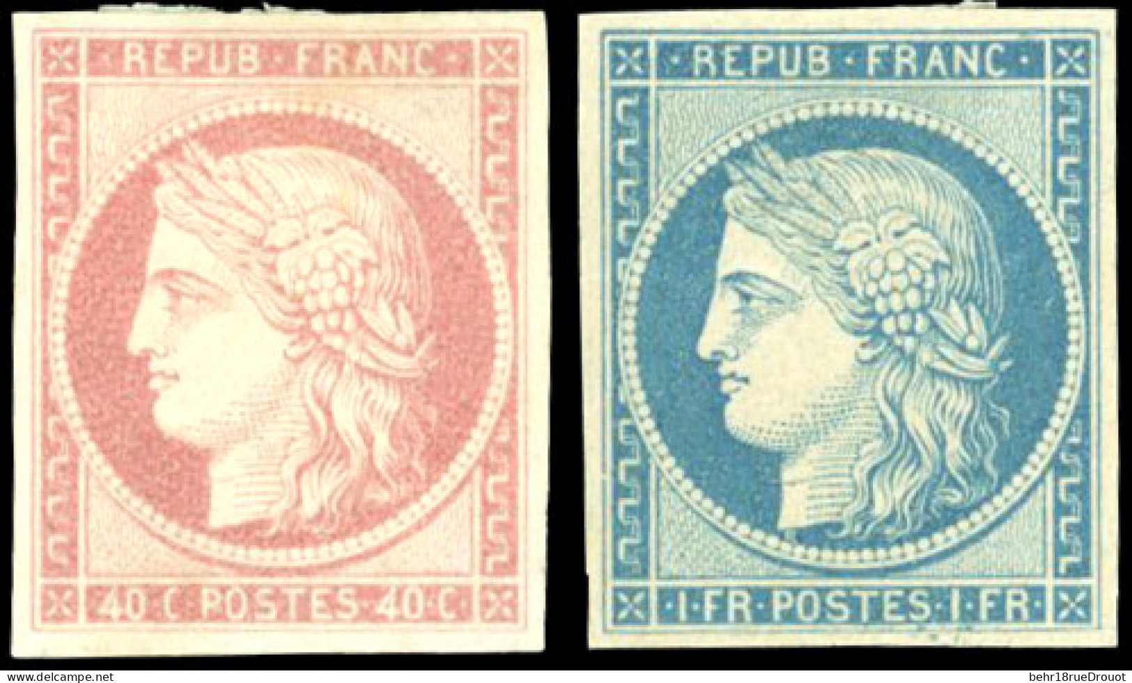 (*) 5 + 6 - Essais Du 40c. En Rose Et Du 1F. Bleu. TB. - 1849-1850 Ceres