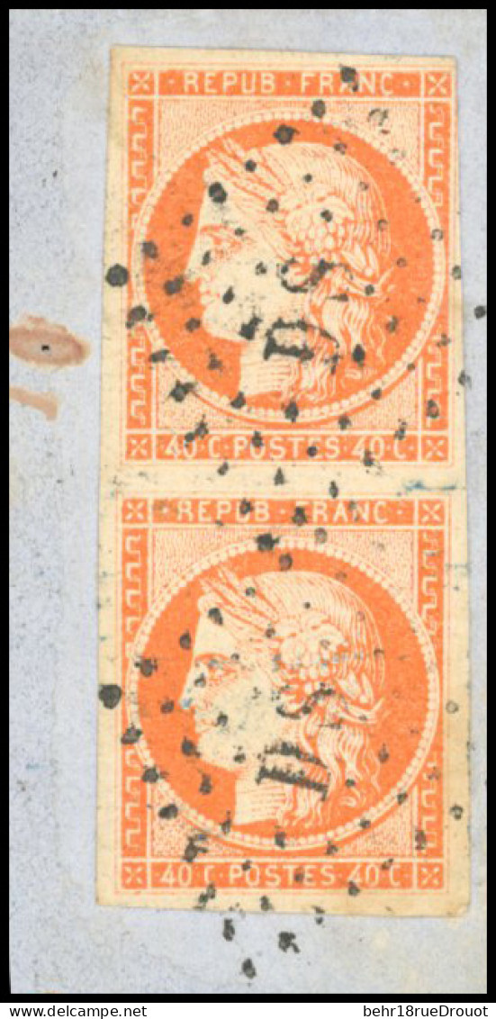 Obl. 5 - Paire Verticale Du 40c. Orange. Obl. Losange ''DS'' S/fragment. Pièce Inférieure Avec Grandes Marges, Pièce Sup - 1849-1850 Ceres