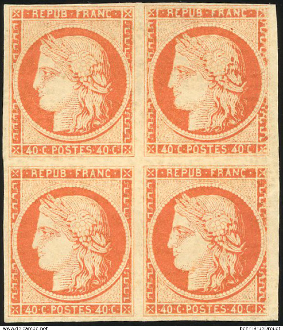 * 5A - 40c. Orange Très Foncé. Bloc De 4. Marges Exceptionnelles. SUP. RR. - 1849-1850 Cérès