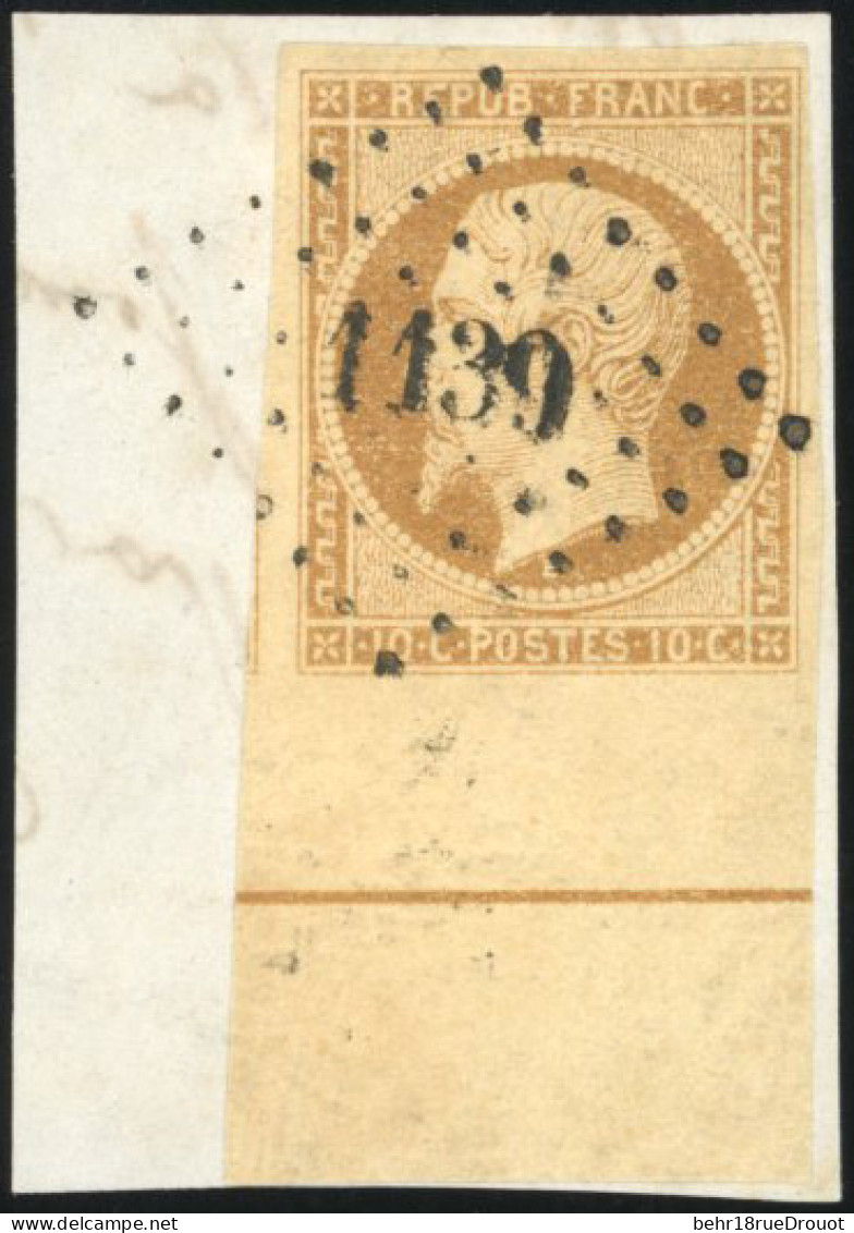 Obl. 9b - 10c. Bistre-jaune. Bord De Feuille Avec Filet D'encadrement. Obl. PC 1139 S/petit Fragment. SUP. RR. - 1852 Luis-Napoléon